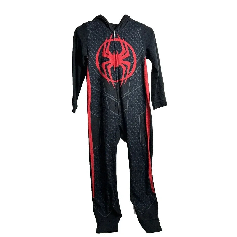 Spider-man Boys Across The Spider-Verse Fleece Hooded Pajama Sleeper Size 10/12